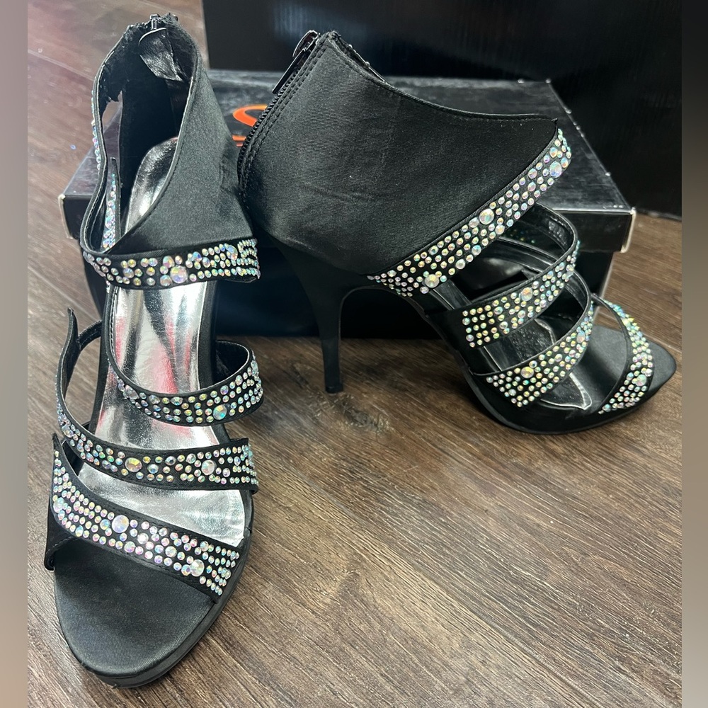 Natasha Black heel with iridescent rhinestones size 7.5 and 9